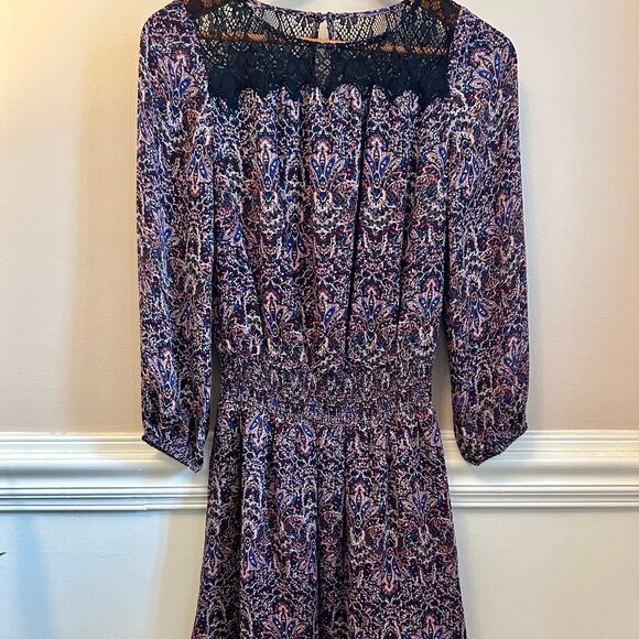 Joie Amedeo Silk Blouson Paisley Dress with Shirred Waist and Lace Yoke Size XS - Picture 3 of 14